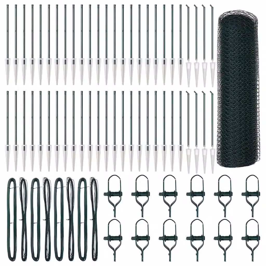 Recinzione esagonale con palo vidaXL in acciaio rivestito in PVC verde, L: 100 cm, H: 1 m – 2