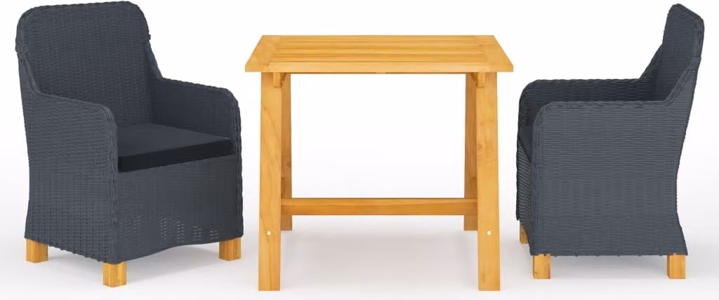 The Living Store Set da pranzo da giardino 3 pz. Set da pranzo da giardino grigio scuro