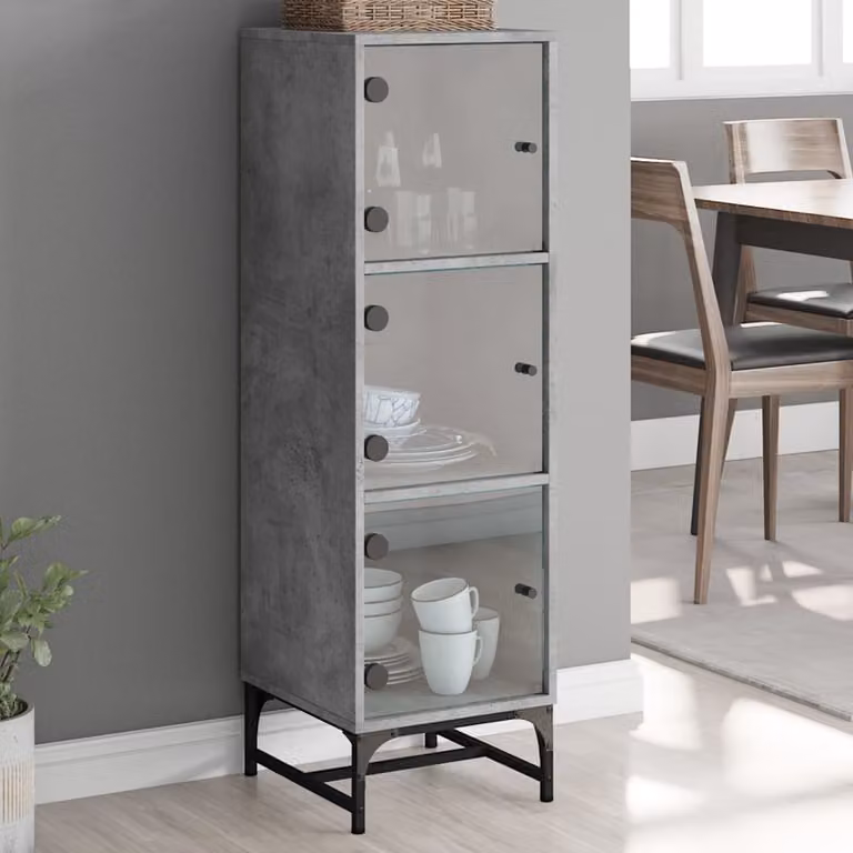 Credenza moderna vidaXL con ante in vetro e struttura in metallo, colore grigio, L 120 x P 37 x H 35 cm