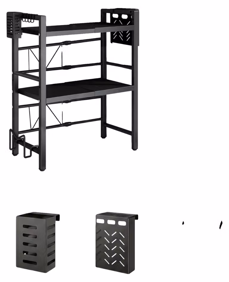 Ripiano per microonde, regolabile in altezza, design espandibile, 2 livelli, da 38 a 64 cm, colore nero