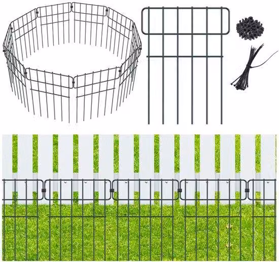 Ibenzoa® Set da 10 recinzioni metalliche per giardino – bordure decorative e protezione per animali, pannelli 43x33 cm (totale 3,3 m), verniciate, resistenti agli agenti atmosferici e alla ruggine, flessibili