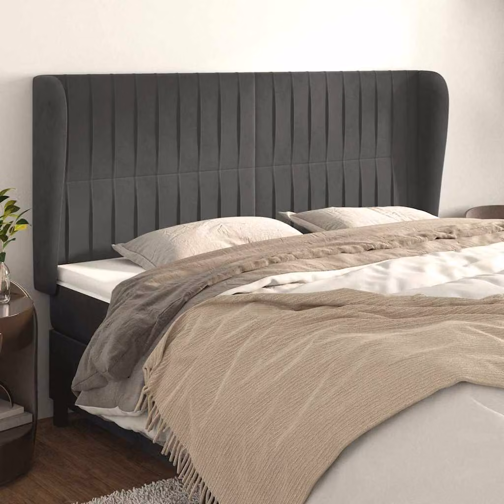 Testiera ad orecchio vidaXL in velluto grigio scuro L: 163 cm, P: 23 cm, H: 118/128 cm