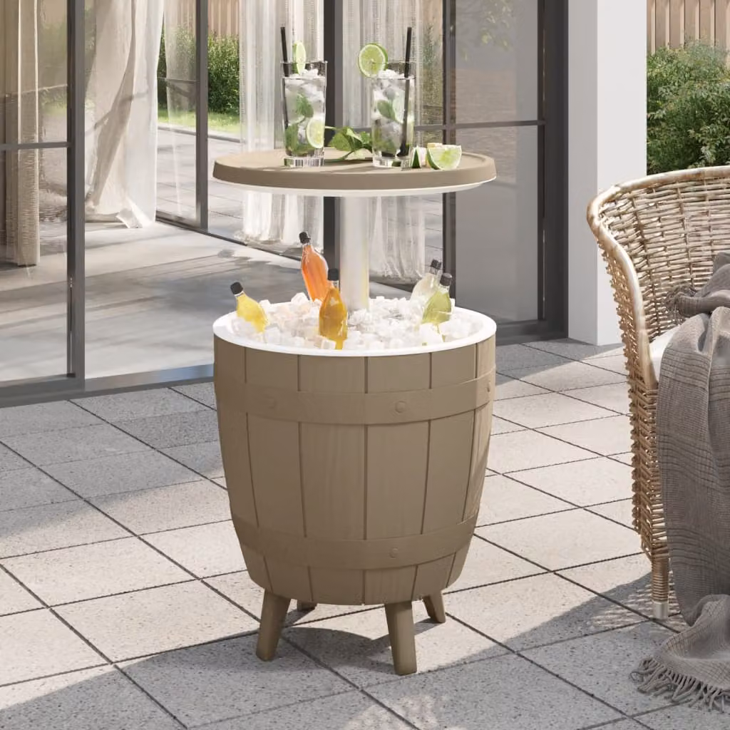 vidaXL Tavolo da giardino 3 in 1 in polipropilene resistente alle intemperie, Marrone e Bianco