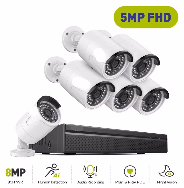 Sistema di videosorveglianza - Kit di telecamere PoE - Registratore NVR a 8 canali - 6 telecamere - Include hard disk da 1TB