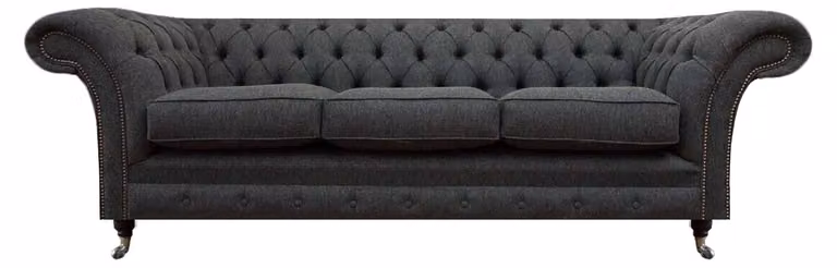 Dunkelgraue Chesterfield Textilcouch Wohnzimmer Dreisitzer Edle Sitzmöbel
