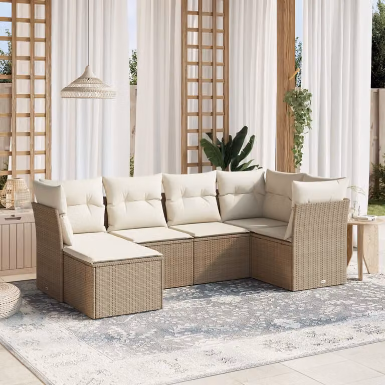 Set Divano da Giardino vidaXL 6 pz a L con Cuscini Beige e Struttura in Metallo e Polyrattan