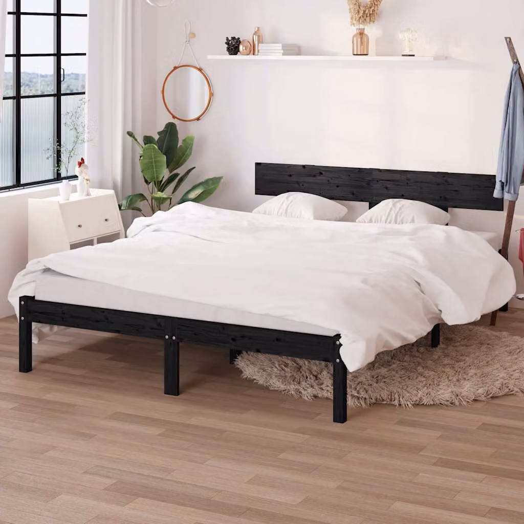 vidaXL Giroletto in Legno di Pino Massello Nero L: 120 cm, P: 200 cm