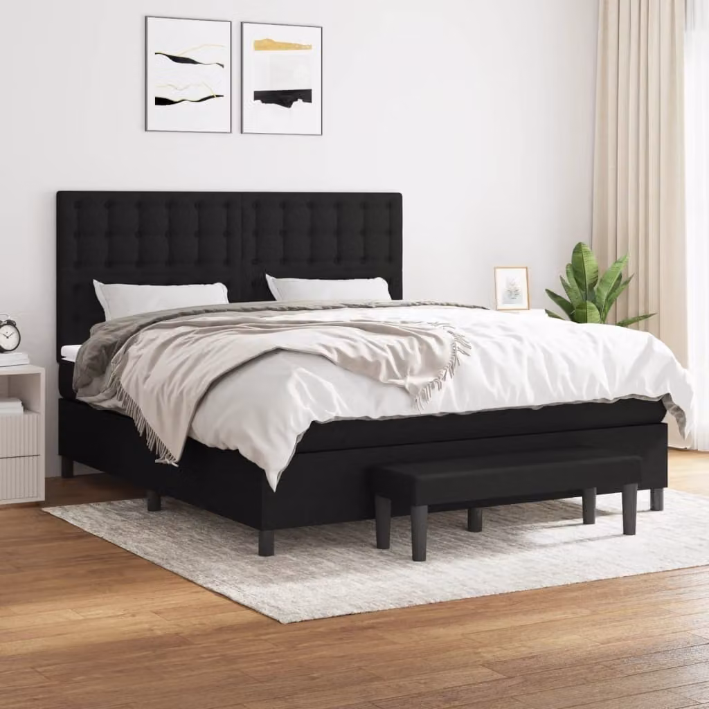 The Living Store Letto a molle con materasso nero 180x200 cm in tessuto