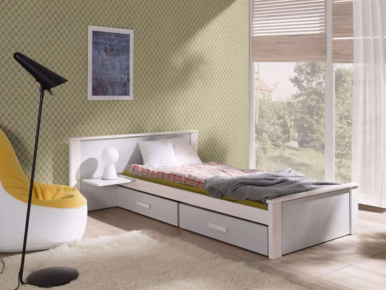 Letto per bambini con spazio di archiviazione 80x180 POLCH PLUS - bianco / grigio