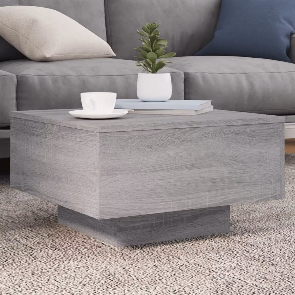 vidaXL Tavolino da Soggiorno Moderno con Luci LED Grigio L: 55 cm, P: 55 cm, H: 31 cm