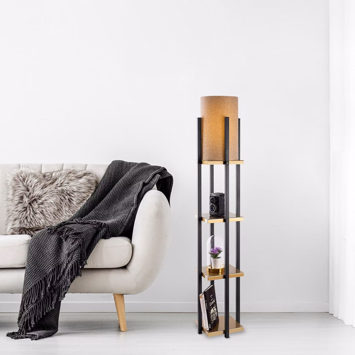 Opviq, 7116- 7116LMP, nero, oro, lampada da terra, 25 x 25 x 130 cm, corpo in metallo