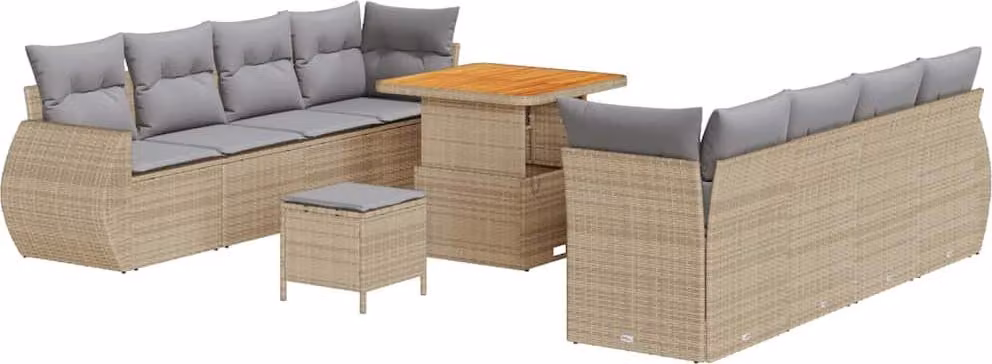 Set Divano da Giardino con cuscino 11 pcs Beige polyrattan