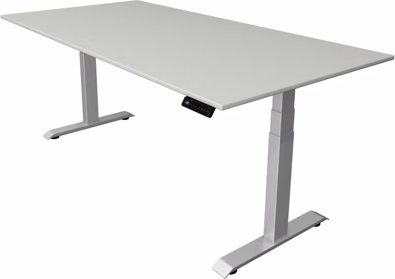 Scrivania Move 4 regolabile elettricamente in altezza, colore struttura:argento, dimensioni piano d'appoggio:200 x 100 cm, colore piano d'appoggio:grigio chiaro