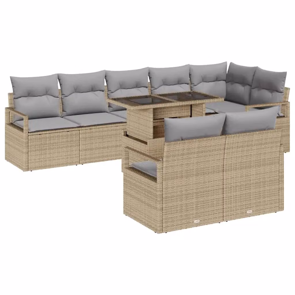 Set Divano da Giardino vidaXL a Forma a U con 9 Pezzi, Colore Grigio e Beige, Struttura in Acciaio Verniciato a Polvere e Cuscini Inclusi – 2