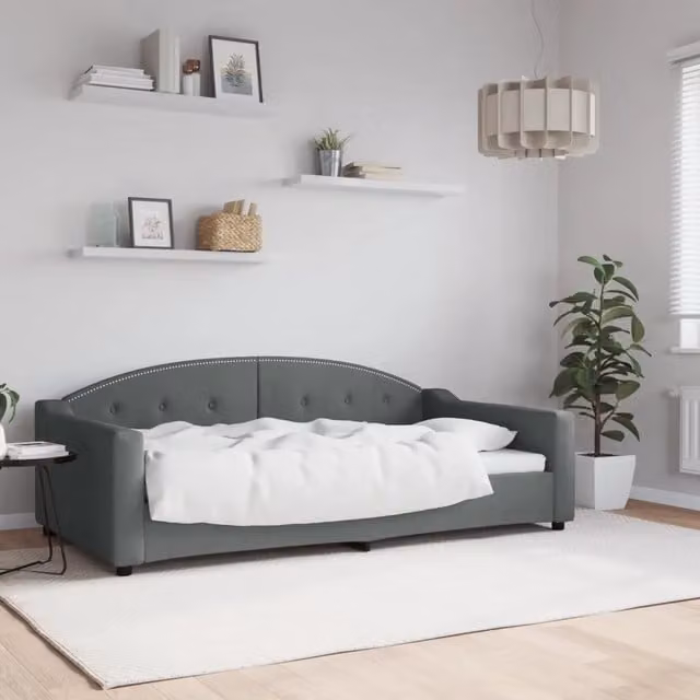 Letto da giorno moderno vidaXL in tessuto grigio con struttura imbottita e braccioli – 1