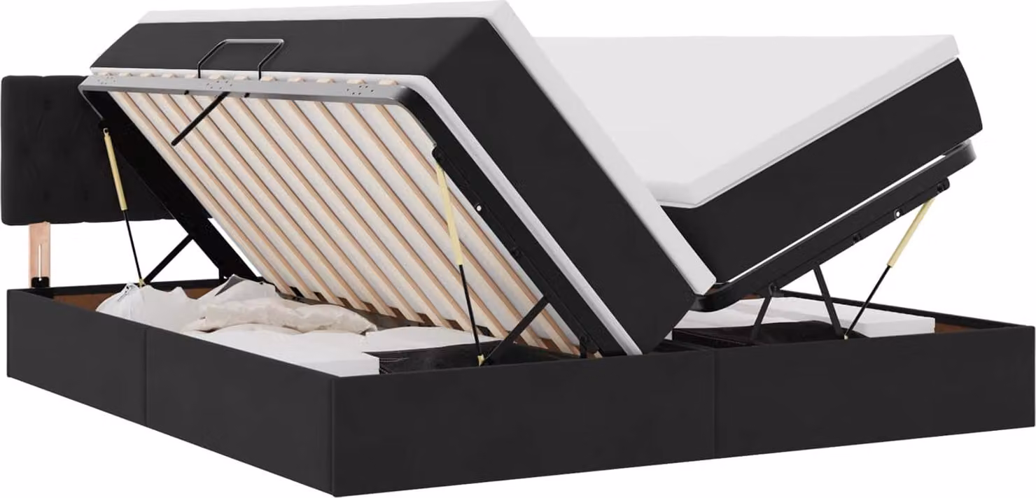 Letto con contenitore LED e materasso Nero 180 x 200 cm Velluto