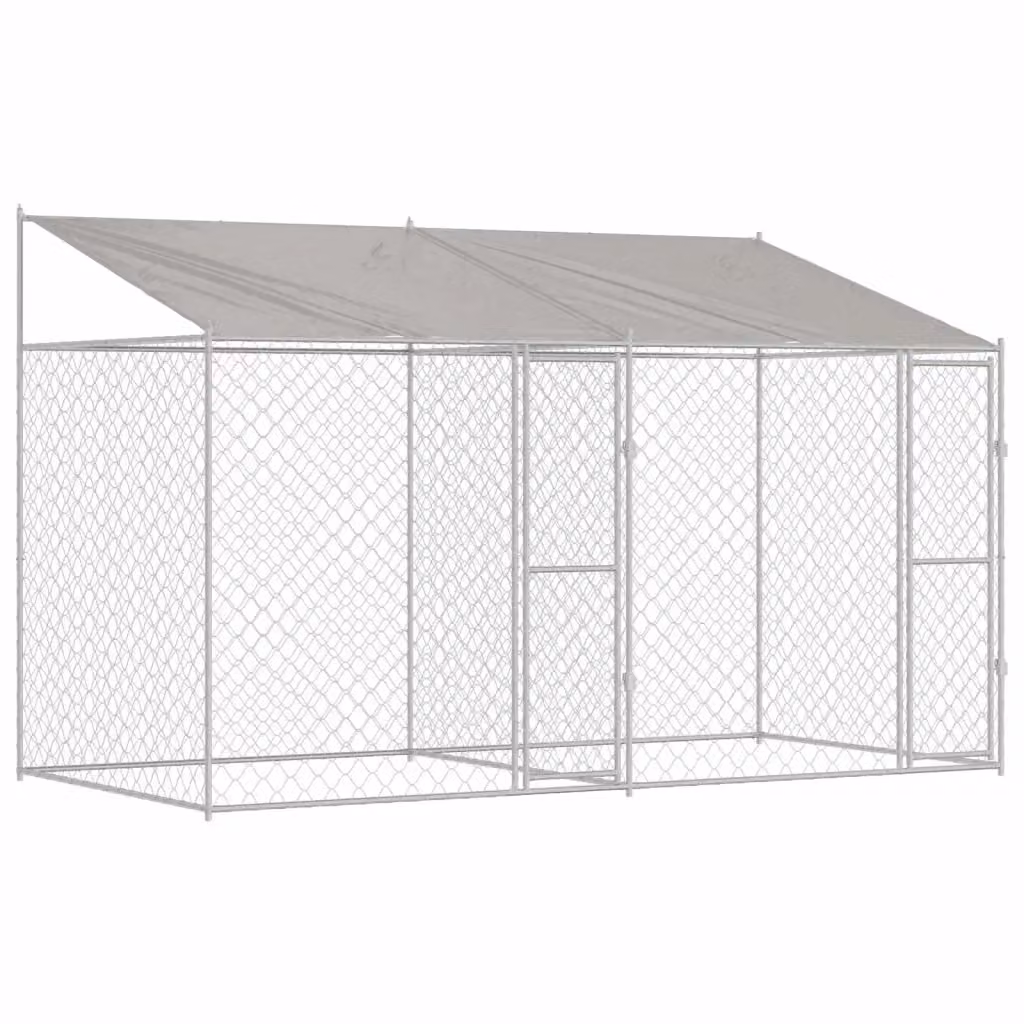 Gabbia per cani vidaXL in metallo argentato con tetto resistente alle intemperie L: 400 cm, P: 200 cm, H: 256 cm – 2