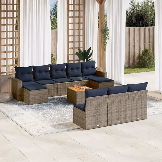 Set Divani da Giardino 11 pz con Cuscini Grigio in Polyrattan 3256663