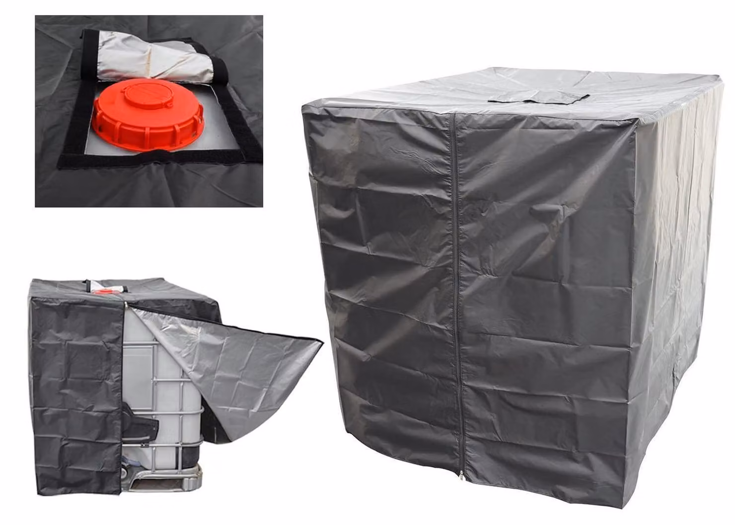 Copertura per serbatoio IBC da 1000 litri, realizzata in tessuto Oxford 420D, con protezione UV, colore nero, dimensioni 120x100x116 cm