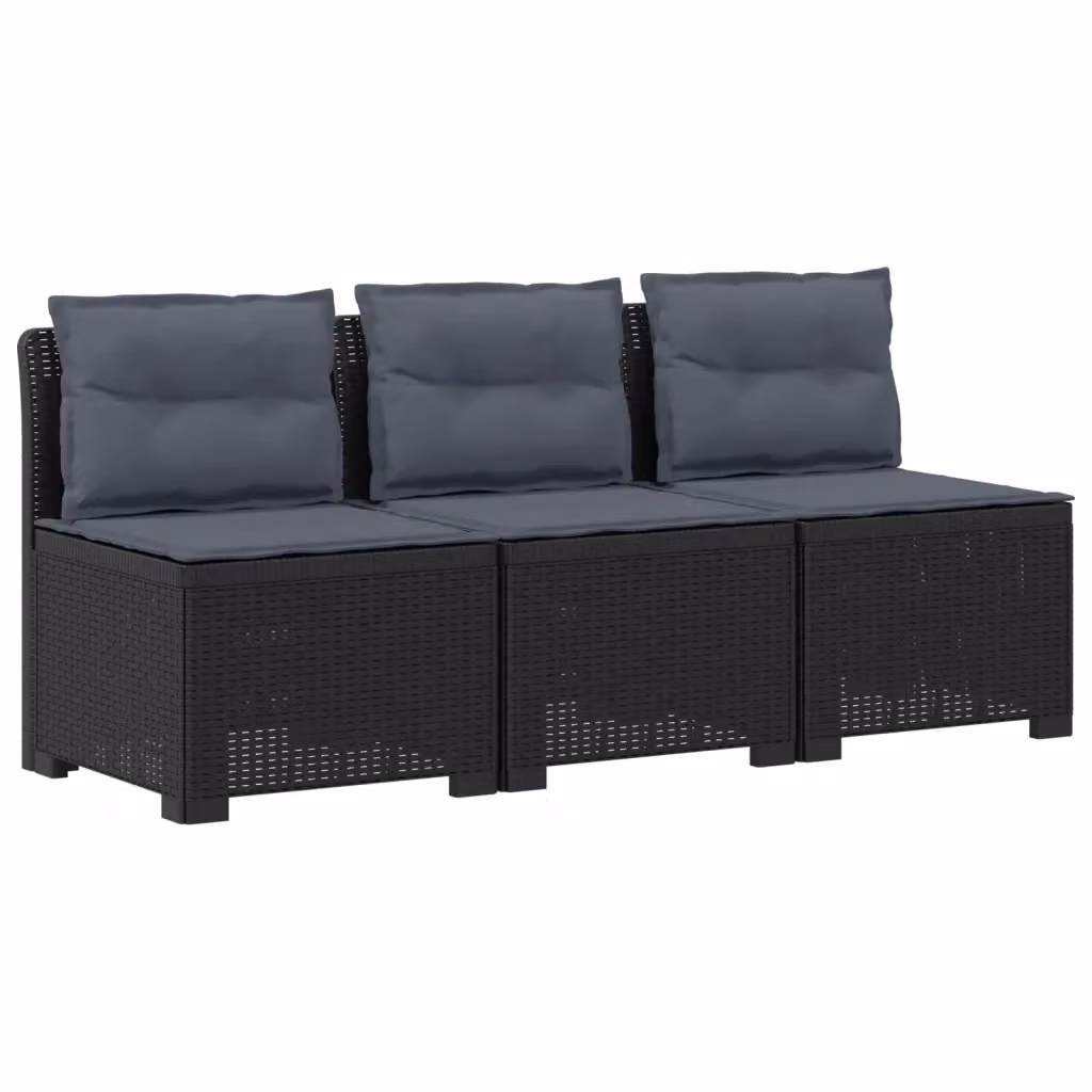 Divano da giardino a 3 posti vidaXL con cuscini imbottiti in look rattan grigio antracite resistente ai raggi UV e alle intemperie – 2
