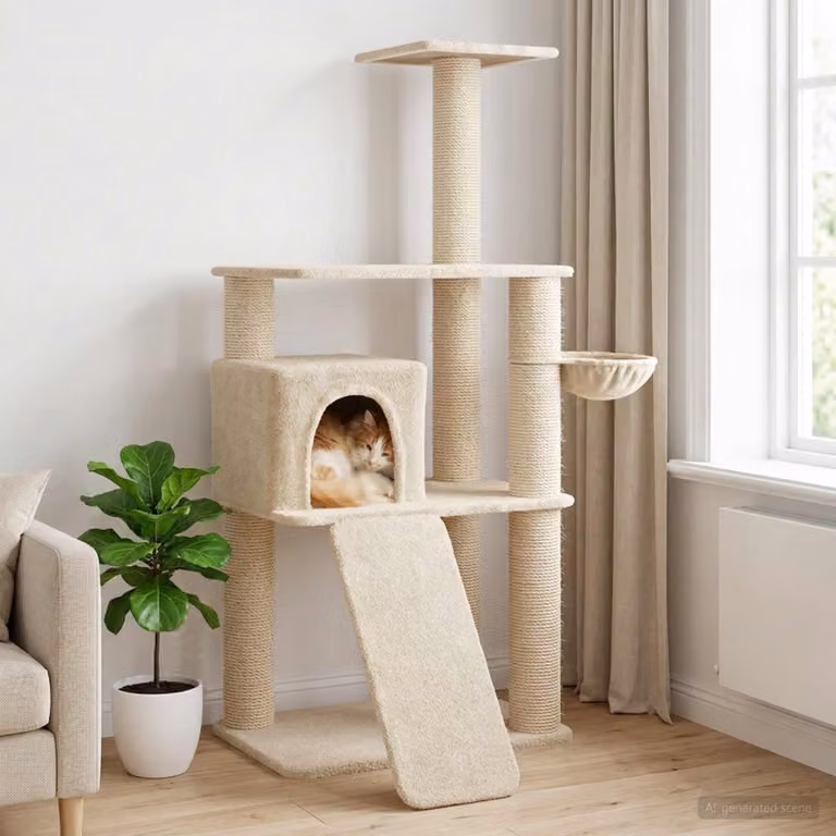 Albero per gatti vidaXL con pali in sisal, colore beige, Altezza: 173 cm
