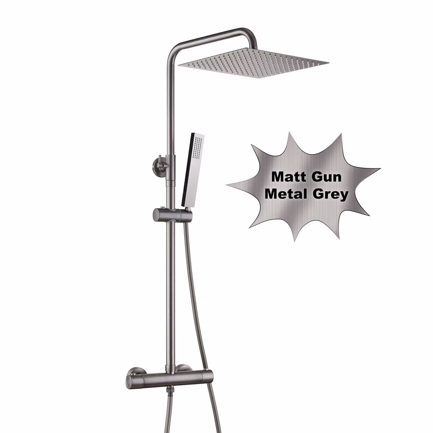 JOHO Colonna Doccia con Miscelatore Set termostatico doccia, set doccia a pioggia asta doccia acciaio inox, soffione quadrato 30x30 cm, Grigio pistola