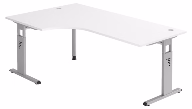 bümö Scrivania Serie-O - Decorazione: bianco, struttura: argento, dimensioni: scrivania angolare 200 x 120 cm