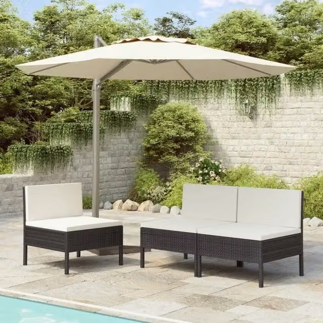 Sedie da Giardino 3 pz con Cuscini in Polyrattan Nere 310190
