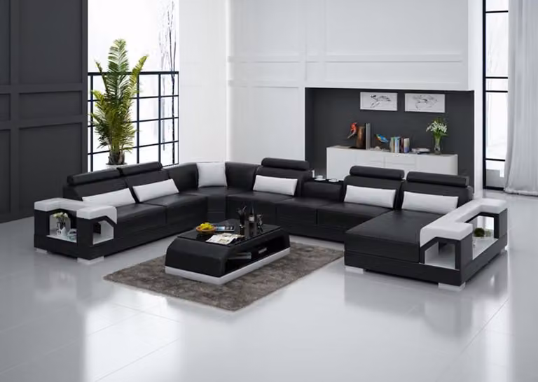 Designer Sofa Couch Ecksofa mit Hocker Polster Garnitur Wohnlandschaft U-Form