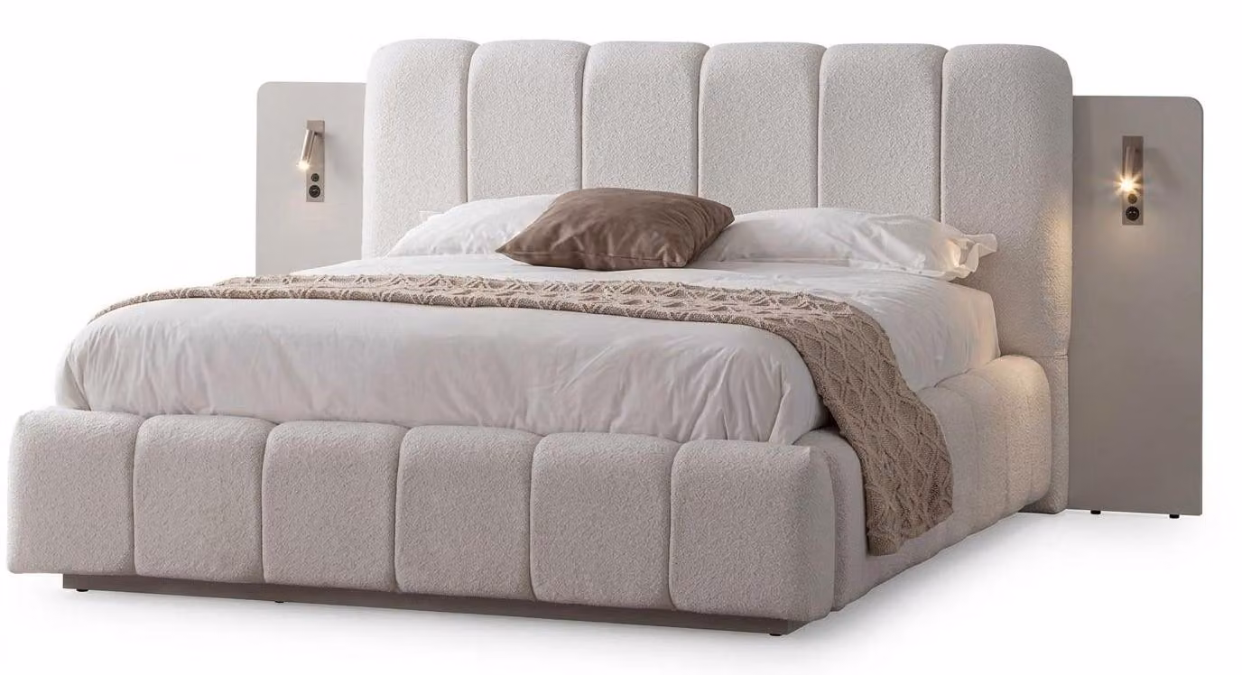 Struttura letto moderna, beige, confortevole, morbida, semplice, ergonomica, robusta