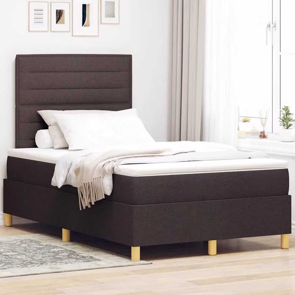Letto a molle con materasso vidaXL in tessuto marrone e grigio, L/P: 120 x 200 cm