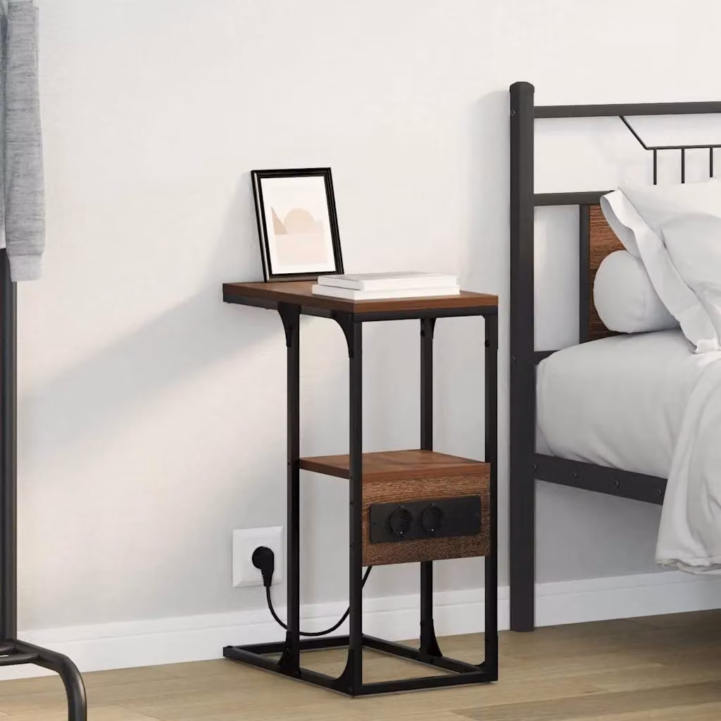 vidaXL Armadio da Notte in Legno e Metallo Stile Rustico Marrone L: 41,5 cm, P: 26 cm, H: 60,5 cm