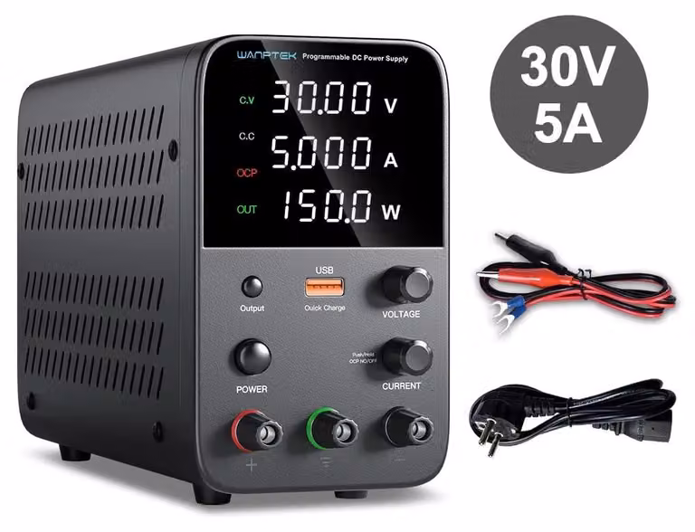 Alimentazione, tensione regolabile, display digitale, uscita 30V 5A