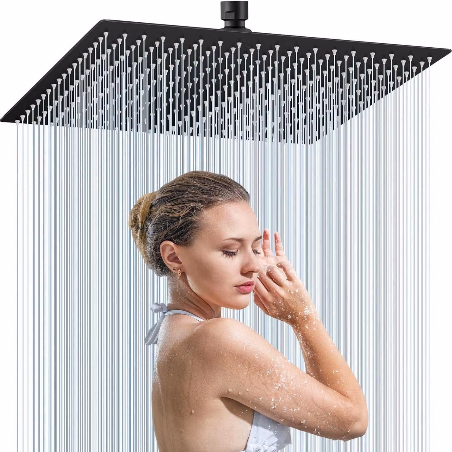 Testina doccia a pioggia, quadrata, 30x30 cm, in acciaio inossidabile 304, colore nero, regolabile a 360°
