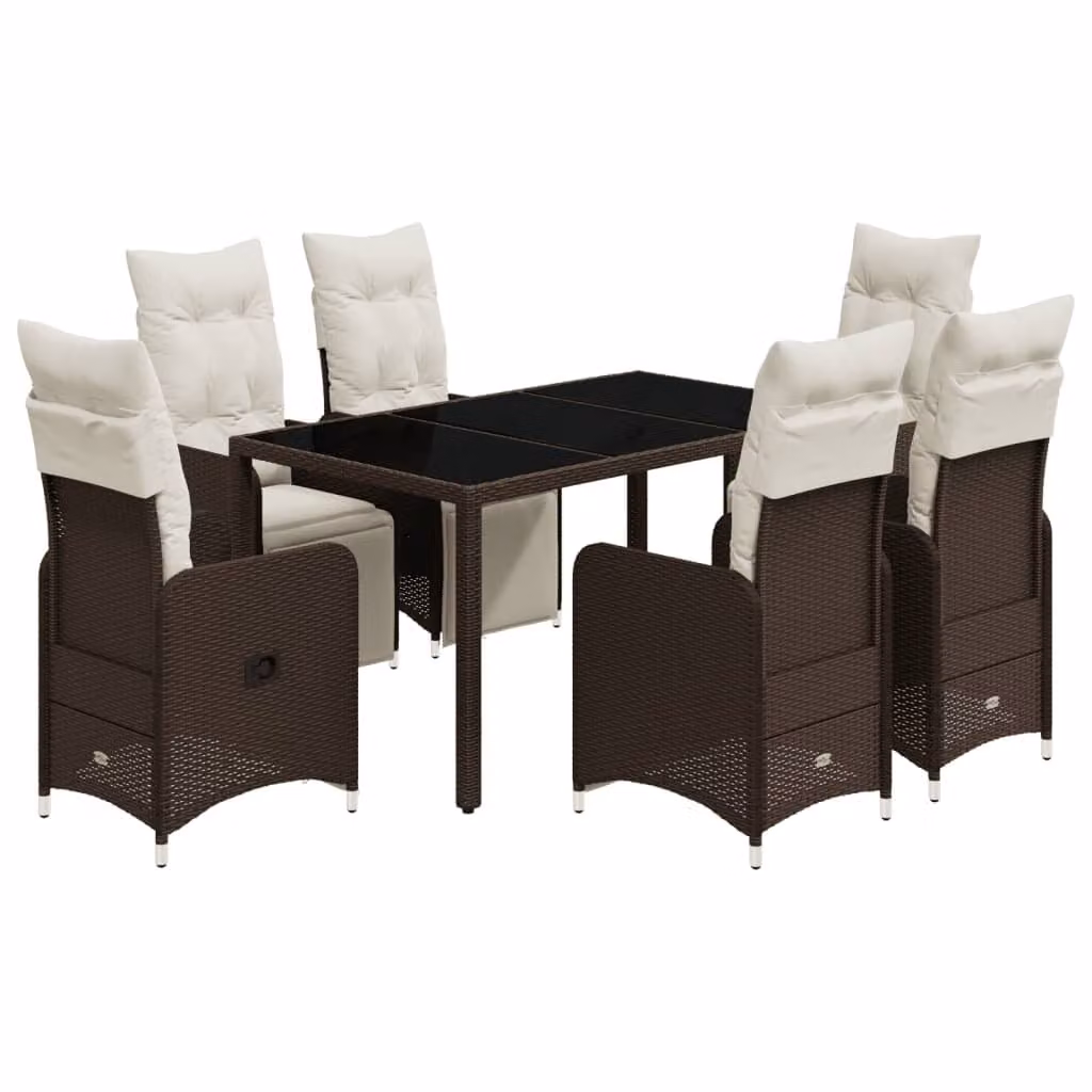 Set Bistrò da Giardino 7 pz con Cuscini in Polyrattan Marrone