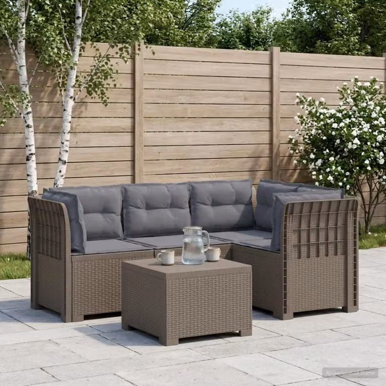 Set da giardino moderno vidaXL a forma di L con divano da esterno a 4 posti, elemento angolare e tavolino da caffè, colore grigio, resistente alle intemperie e ai raggi UV