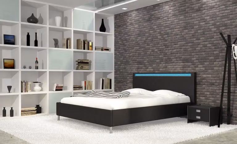 Leder Betten Design Bett Ehe Modernes Hotel Gestell LED Zimmer Luxus Doppel
