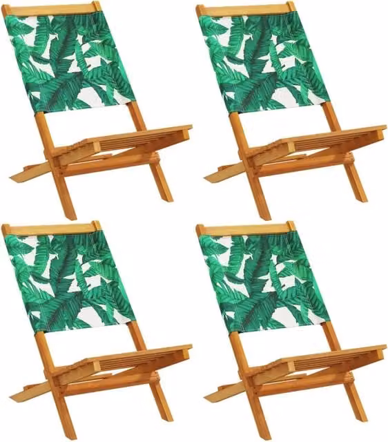 Sedie da Giardino Pieghevoli 4 pz | Sedie da Esterno Verde Tessuto e Legno Massello