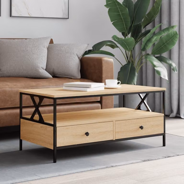 The Living Store tavolino in rovere Sonoma 100x51x45 cm materiale a base di legno