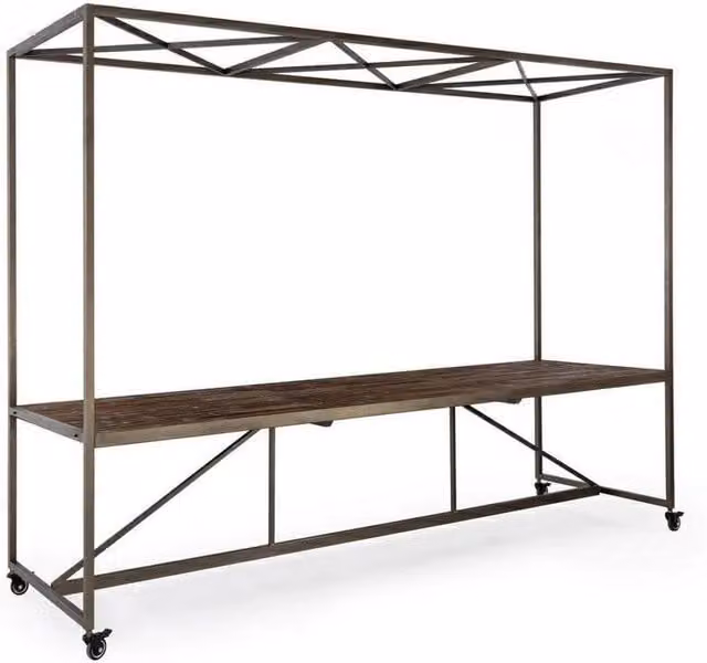 Tavolo espositore con tetto e ruote IPERBRIKO in legno e metallo marrone L: 301,5 cm, P: 90 cm, H: 210 cm