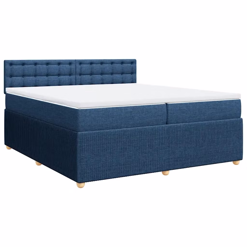 Letto Ibrido vidaXL con Giroletto a Molle e Materasso in Tessuto Blu e Bianco, Struttura in Legno di Pino, L/P: 200 x 200 cm – 2
