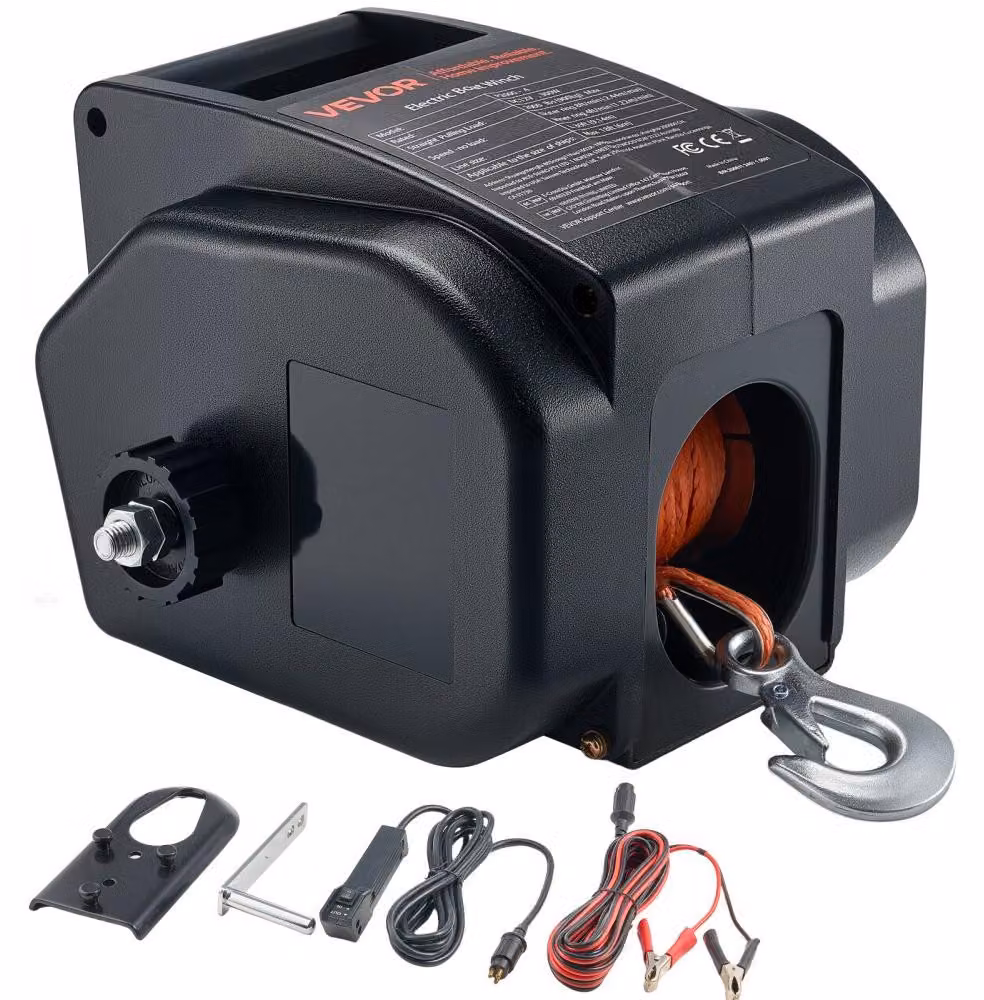 Verricello elettrico a 12V DC, 300W - Verricello per imbarcazioni reversibile, capacità fino a 900 kg - Acciaio e ABS