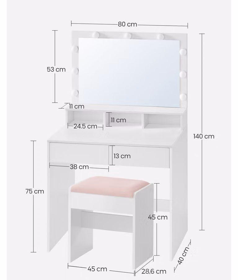 Tavolino da trucco - Comodino da trucco - Tavolino per il trucco - Comodino per il trucco - Tavolino per la bellezza - 9 luci LED dimmerabili