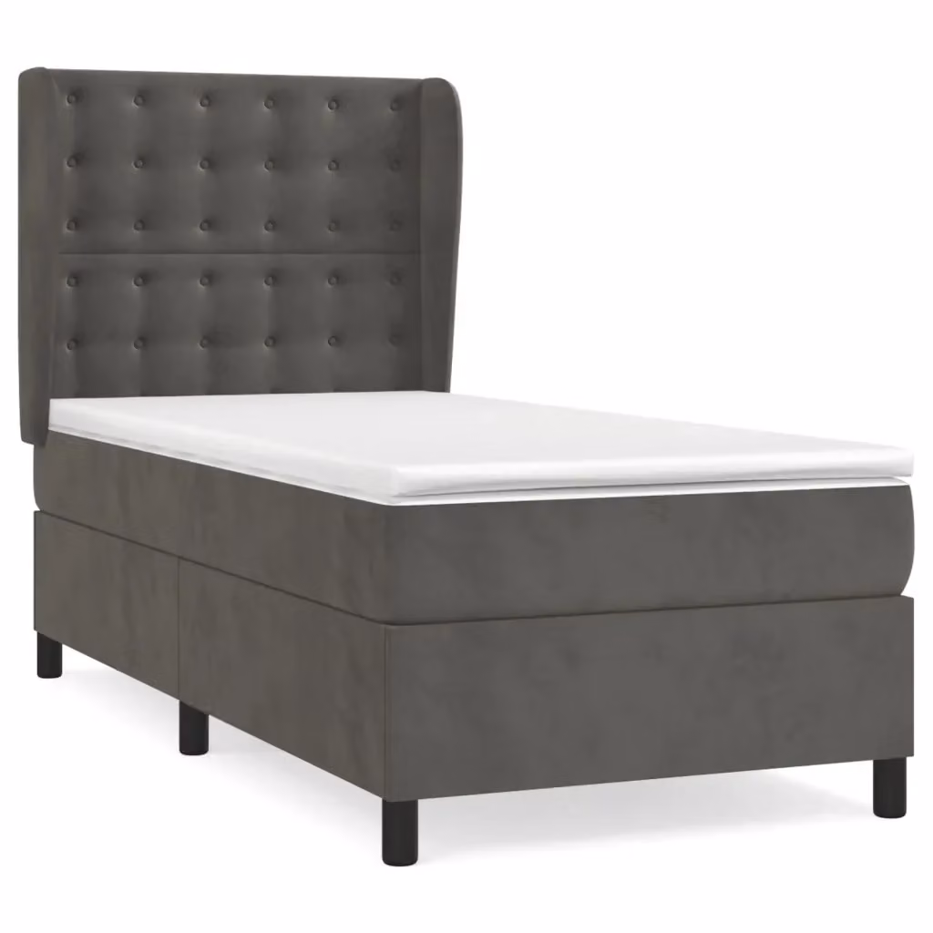 Letto Ibrido vidaXL con Giroletto a Molle e Materasso in Velluto Grigio e Bianco, Struttura in Legno di Larice, L/P/H: 203 x 103 x 128 cm – 2