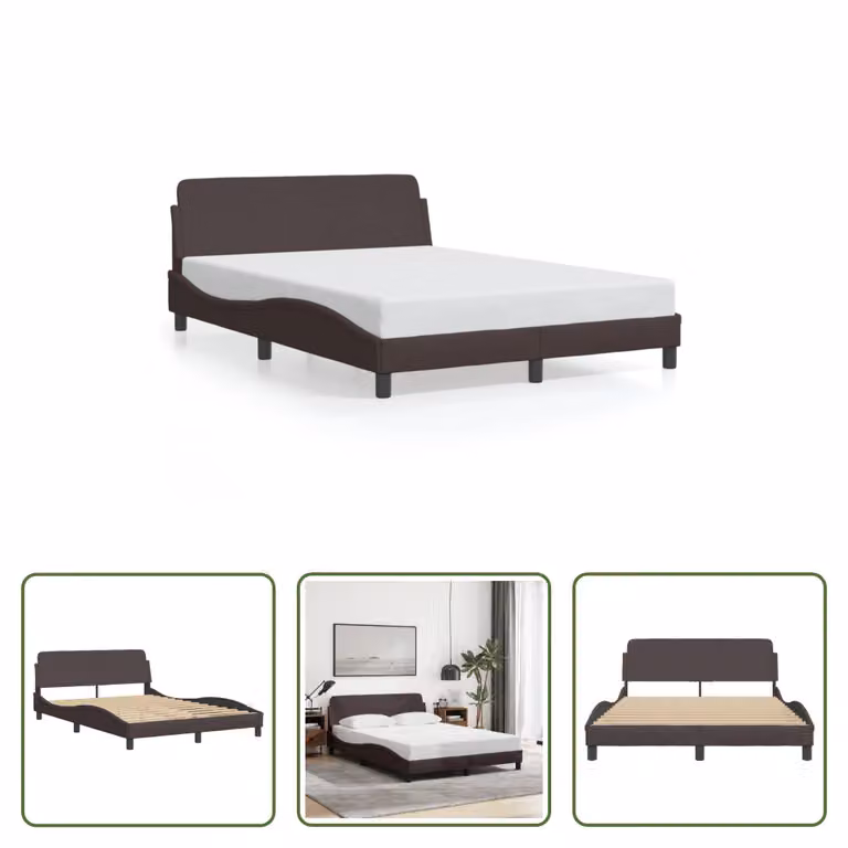 The Living Store Struttura letto con testiera in tessuto marrone scuro 140x190 cm