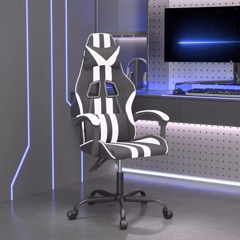 Sedia da Gaming Girevole vidaXL in Similpelle Nero e Bianco con Poggiatesta e Braccioli