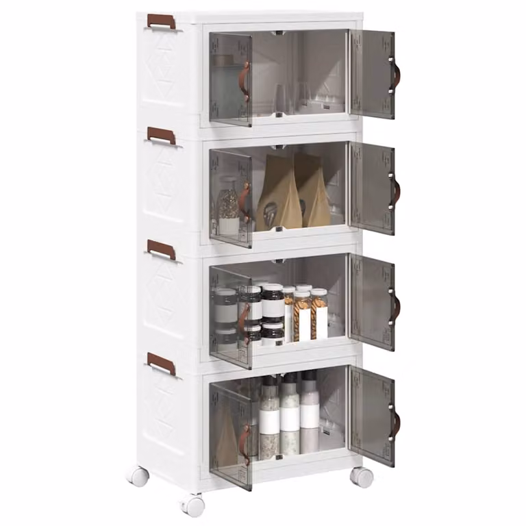 Scatola portaoggetti con ruote vidaXL a 4 livelli, disponibile in bianco o marrone, L/P/H: 48 x 29,5 x 112,5 cm