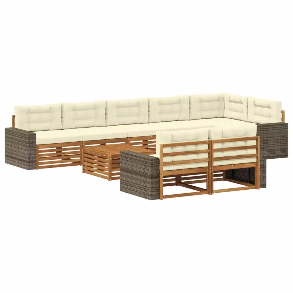 Set di divani da esterno a forma di U vidaXL in legno di acacia beige con cuscini inclusi – 2