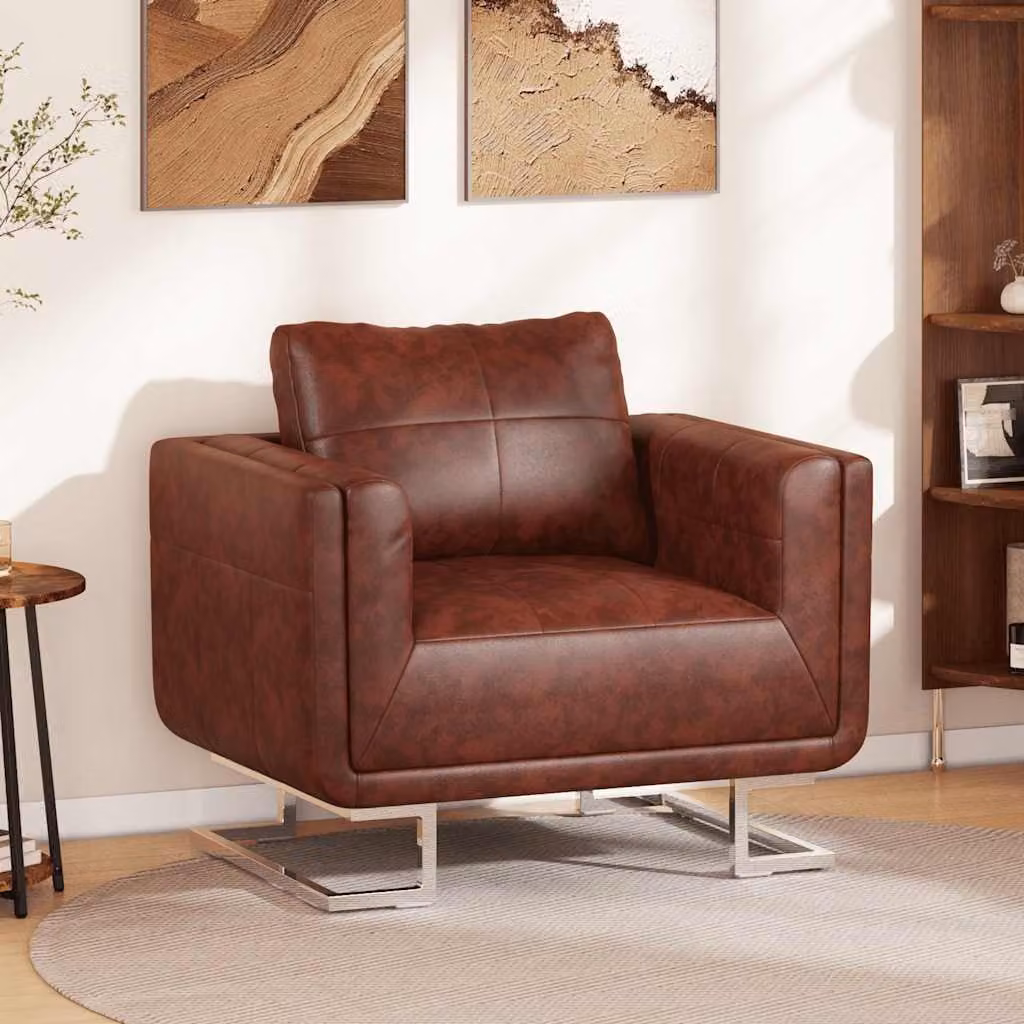 vidaXL Poltrona a Pozzetto con Gambe Cromate Marrone in Similpelle