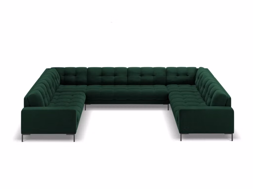 Divano panoramico Bali di Cosmopolitan Design in velluto verde bottiglia per 9 persone, modello a L con seduta sinistra, L: 327 cm, P: 159 cm, H: 75 cm – 2